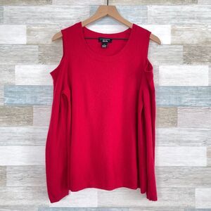 Peck & Peck Luxury 2-Ply Cashmere Cold Shoulder Sweater Red Casual Womens Large